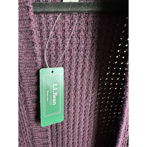 LL Bean Open Front Hooded Cardigan Sweater Purple Pockets Size Large NWT - Picture 3 of 11